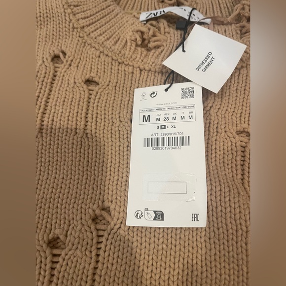 Zara Beige Distressed Women's Sweater NWT MEDIUM - Picture 4 of 9